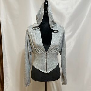 Fashion Nova Crop Zip Hoodie In Grey Size M